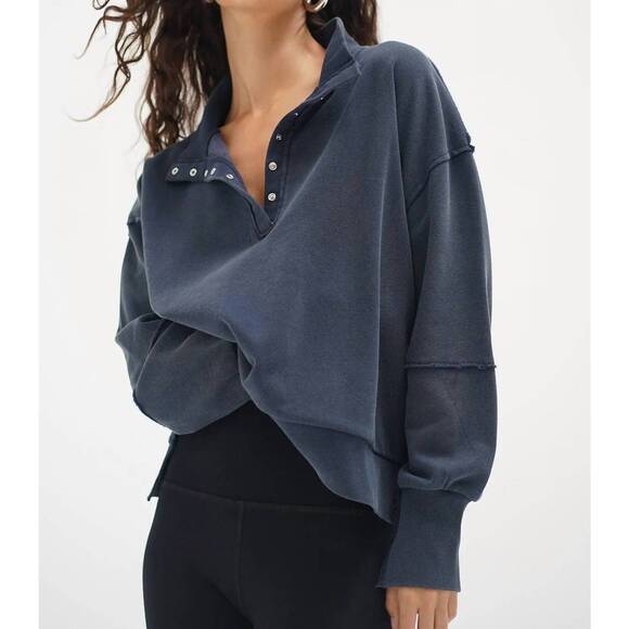 LNA Sweaters - NEW LNA hallie snap collared pullover sweatshirt in stone wash navy